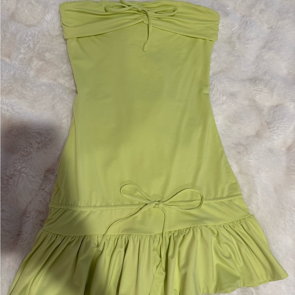 Strapless Lime Green Mini Dress Peppermayo